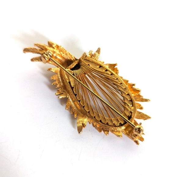 Vintage Estate Mid Century Modern Gold Tone Abstract Leaf Harp Brooch - Picture 2 of 3